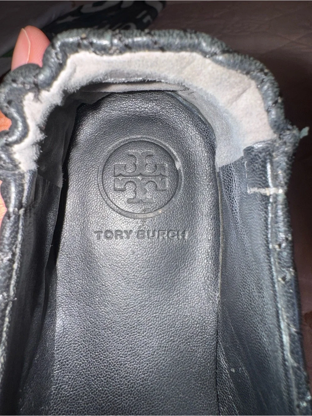 Tory Burch Black Quilted Flats with Gold Logo Medallions